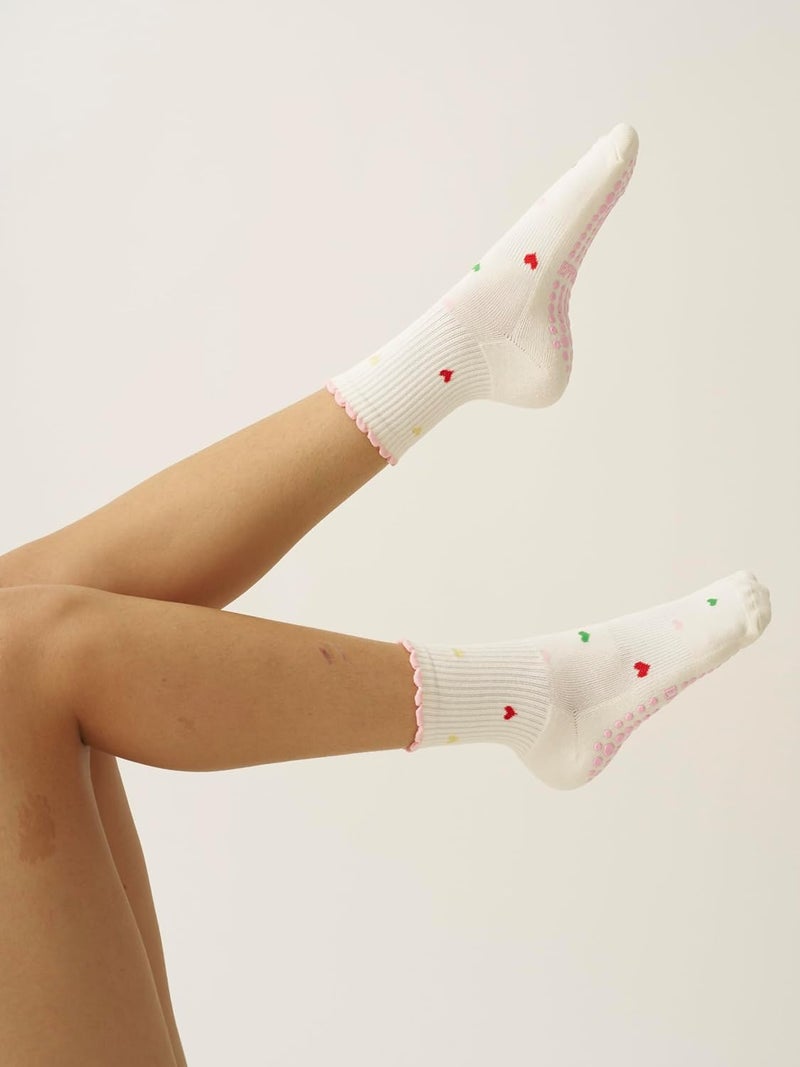 Shapes Studio Crew Half Calf Grip Socks, Cutest Fruits Pilates Socks, Ruffle socks, Non-Slip, Barre Yoga Fitness - Image 4